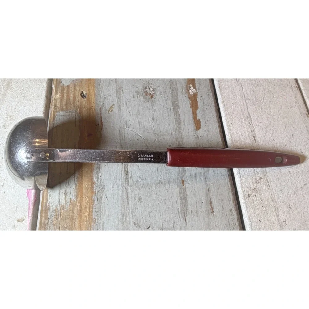 Vintage STANLEY Stainless Steel Ladle USA Cornucopia Fruit Harvest Print MCM